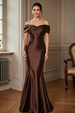 Brown Mermaid Satin Off The Shoulder Mother Of The Bride Dress