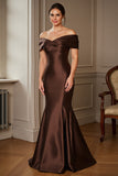 Brown Mermaid Satin Off The Shoulder Mother Of The Bride Dress