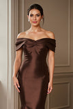 Brown Mermaid Satin Off The Shoulder Mother Of The Bride Dress