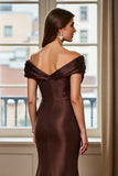 Brown Mermaid Satin Off The Shoulder Mother Of The Bride Dress