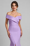 Lilac Mermaid Off The Shoulder Mother Of The Bride Dress With Slit