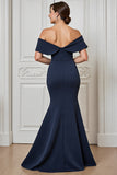 Mermaid Navy Off The Shoulder Mother Of The Bride Dress With Appliques