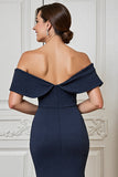 Mermaid Navy Off The Shoulder Mother Of The Bride Dress With Appliques