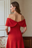 Off The Shoulder Red A Line Midi Mother Of The Bride Dress With Bow