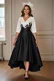 Black Satin A Line Midi Mother Of The Bride Dress