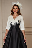Black Satin A Line Midi Mother Of The Bride Dress