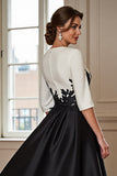 Black Satin A Line Midi Mother Of The Bride Dress