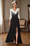 Black V Neck A Line Mother Of The Bride Dress Wth Slit