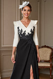 Black V Neck A Line Mother Of The Bride Dress Wth Slit