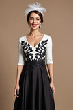 Black Satin A Line Midi Mother Of The Bride Dress Wth Appliques