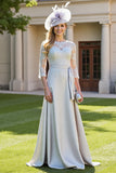 Silver Satin A Line Mother Of The Bride Dress Wth Appliques