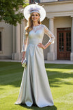 Silver Satin A Line Mother Of The Bride Dress Wth Appliques