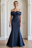 Off The Shoulder Navy Mermaid Mother Of The Bride Dress With Appliques