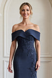 Off The Shoulder Navy Mermaid Mother Of The Bride Dress With Appliques