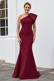 One Shoulder Burgundy Mermaid Long Mother Of The Bride Dress