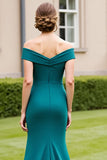 Off The Shoulder Peacock Green Mermaid Mother Of The Bride Dress With Slit