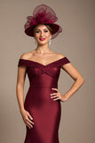 Off The Shoulder Satin Burgundy Mermaid Mother Of The Bride Dress