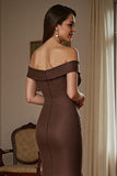 Brown Off The Shoulder Satin Mermaid Mother Of The Bride Dress