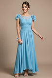 A Line Sky Blue Mother Of The Bride Dress With 3D Flowers