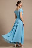 A Line Sky Blue Mother Of The Bride Dress With 3D Flowers