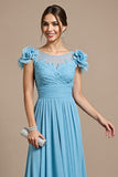 A Line Sky Blue Mother Of The Bride Dress With 3D Flowers