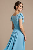 A Line Sky Blue Mother Of The Bride Dress With 3D Flowers
