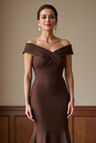 Off The Shoulder Brown Mermaid Mother Of The Bride Dress