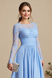 Sky Blue A Line Long Sleeve Mother Of The Bride Dress With Appliques