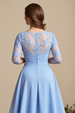 Sky Blue A Line Long Sleeve Mother Of The Bride Dress With Appliques