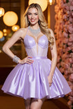 Corset A Line Lilac Ruched Homecoming Dress with Beading