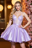 Corset A Line Lilac Ruched Homecoming Dress with Beading