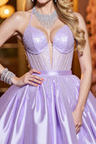 Corset A Line Lilac Ruched Homecoming Dress with Beading