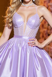 Corset A Line Lilac Ruched Homecoming Dress with Beading
