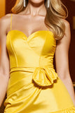 A Line Yellow Spaghetti Straps Satin Homecoming Dress