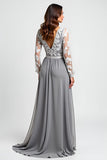 Silver A Line Lace Appliqued High-Low Mother Of The Bride Dress