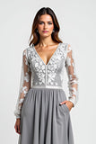 Silver A Line Lace Appliqued High-Low Mother Of The Bride Dress