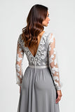 Silver A Line Lace Appliqued High-Low Mother Of The Bride Dress