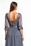 A Line Steel Grey Lace Appliqued High-Low Mother Of The Bride Dress