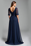 Navy A Line Lace Appliqued Mother Of Bride Dress