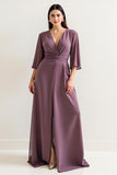 Vintage Mauve A Line Chiffon Ruched Mother Of Bride Dress