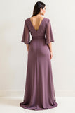 Vintage Mauve A Line Chiffon Ruched Mother Of Bride Dress