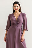 Vintage Mauve A Line Chiffon Ruched Mother Of Bride Dress