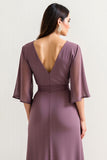 Vintage Mauve A Line Chiffon Ruched Mother Of Bride Dress