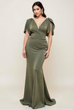Mermaid Olive Satin Long Mother Of Bride Dress