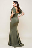 Mermaid Olive Satin Long Mother Of Bride Dress
