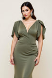 Mermaid Olive Satin Long Mother Of Bride Dress