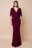 Sheath Cabernet Ruched Long Mother Of Bride Dress