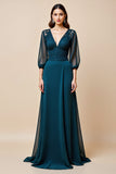 Peacock Blue A Line Lace Appliqued Long Mother of The Bride Dress