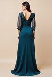 Peacock Blue A Line Lace Appliqued Long Mother of The Bride Dress