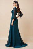 Peacock Blue A Line Lace Appliqued Long Mother of The Bride Dress